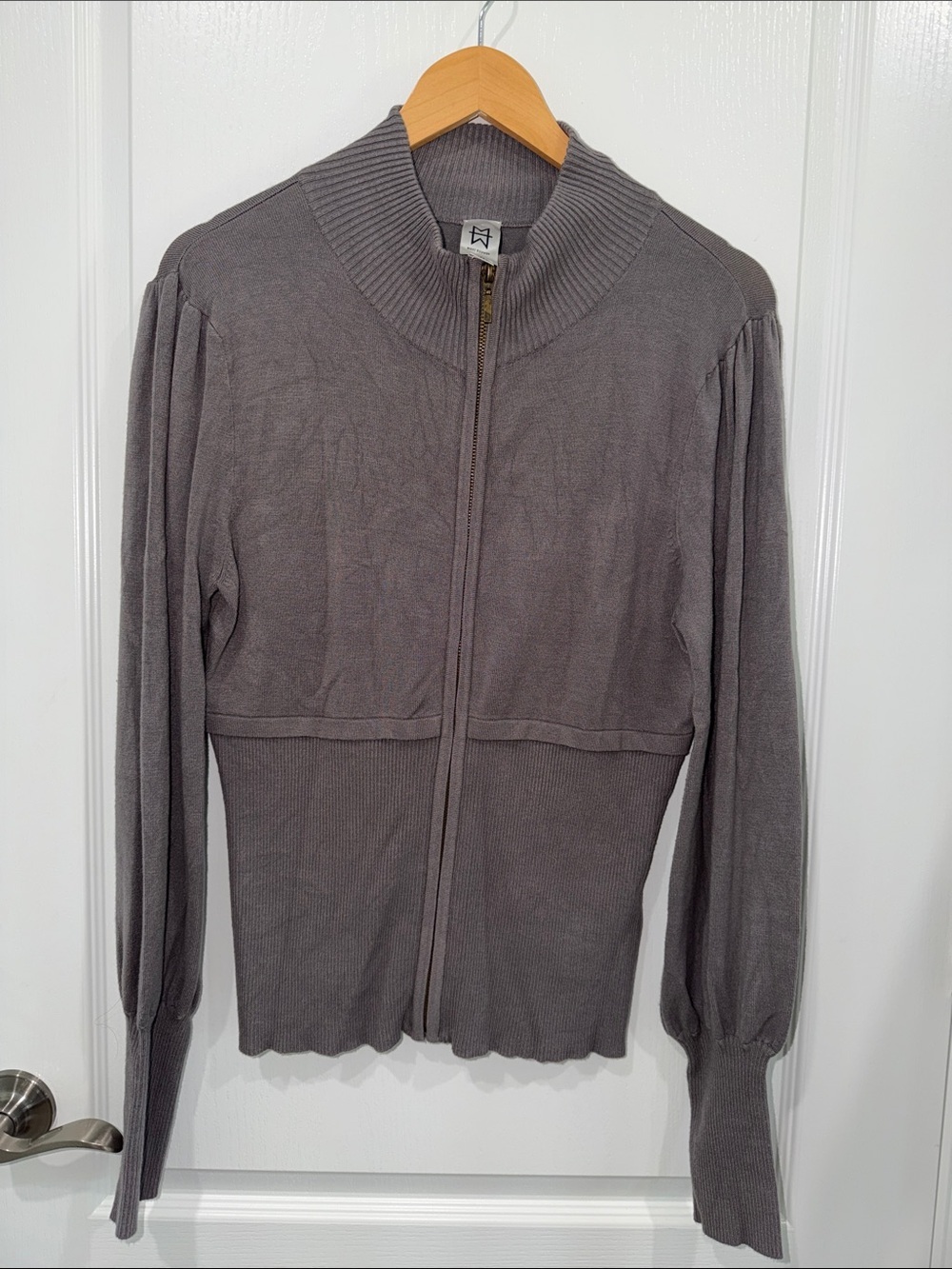 Marc Bouwer Light Gray Ribbed Zip-Front Knit Cardigan size woman’s large